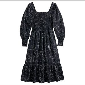 Nine West Long Sleeve Squareneck Smocked Dress L